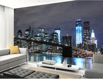 Pasirinktinius nuotraukų foną,niujorko Bruklino Tiltas night scene freskomis, butų, gyvenamųjų namų, biuro sienos tapetai