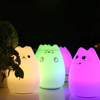 Mielas Luminaria USB Katė LED Vaikų Gyvūnų Naktį Šviesos Silikono Minkštas Animacinių filmų Kūdikio Lopšelį Lempos Kalėdų Led Lašas laivas