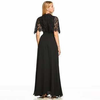 Tanpell aukšto kaklo nėrinių vakaro suknelė elegantiška juoda pusė rankovių grindų ilgio linija suknelė moterims homecoming oficialią vakaro suknelės