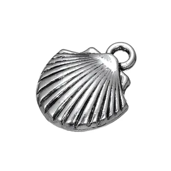 Mano formos dvipusis antikvariniai sidabro padengtą sea shell pakabukai pakabučiai 20pcs