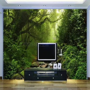 Nuotrauka 3D tapetai Custom natūralios saulės šviesos, žalia akių miškų kraštovaizdžio tapetų sienos 3D miegamasis kambarį fone