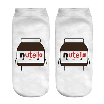 Nutella baltas 3D Išspausdintas ponios trumpų animacinių filmų chaussette femme mielas korėjos kojinės