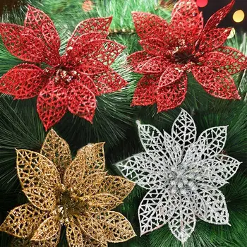 Kalėdų Gėlės Kalėdų Eglutės papuošalus Tuščiaviduriai Vestuves Puošimas Ornamentais, Dirbtinės Kalėdų Gėlės, 3 Spalvų 6 colių EH