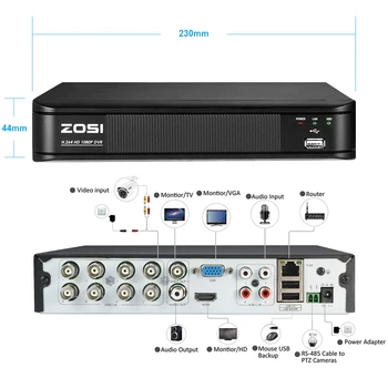 ZOSI 4 1 CCTV DVR 8CH Saugumo DVR H. 264 720P Skaitmeninio Vaizdo įrašymo HDMI Vaizdo Išvesties Palaikymas 