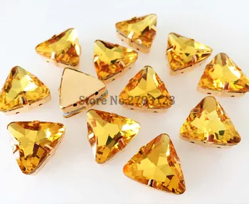 Aukso apačioje Aukso geltonos 18mm krištolo ir stiklo, Trikampio formos, siūti ant akmenų, sidabro letena prarasti cirkonio 20pcs/maišelis