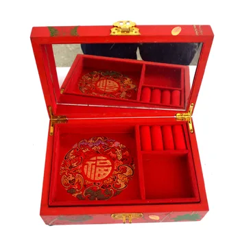 Feng shui Kinų senovinių medinių raudona papuošalų Dėžutė W wintersweet modelis J2094