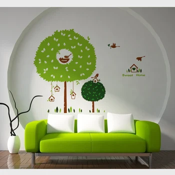 Green Tree & Paukščių Siena Lipdukas, Vaikų Kambario, Miegamojo Kambarį Sienų Dekoro Lipdukai Nuotrauką Freskos Meno Namų Puošybai Tapetai
