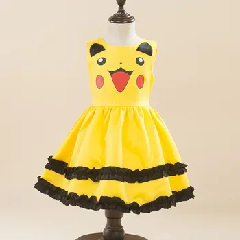 Karšto Anime Pikachu Cospay Kostiumas Vaikų Mergaičių Dress Helovinas Kostiumas Vaikams Šalis Suknelė Pokemon Eiti Drabužių Kamuolys Suknelė