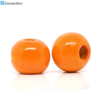 Doreen Lauke karšta - 200 Orange Dažytos apvaliosios Medienos Tarpiklis Karoliukai 10x9mm (B13662)