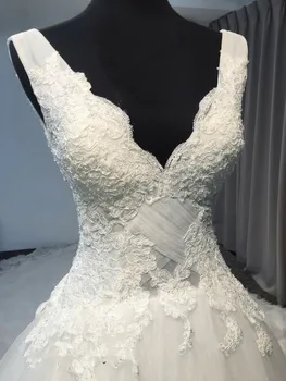 Vinca saulėtas 2018 baltas kamuolys suknelė vestuvių suknelės Teismas Traukinio Bžūp Rankovėmis nėrinių aplikacijos Vestido De Noiva Nuotaka Chalatai Pasirinktinis dydis