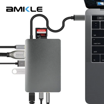 Amkle 9-in-1 USB Hub Daugiafunkcis USB-C Hub su Tipas-C 4K Video HDMI, Gigabit Ethernet Adapter USB 3.1 USB-C Tipo C3.1 HUB