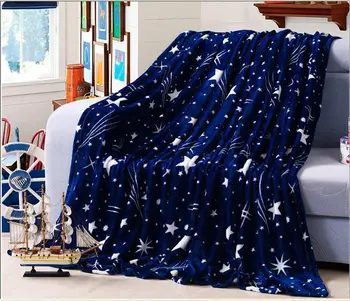 Unihome minkštas Stačiakampis baltos žvaigždės ir tamsiai mėlyna aky spausdinti flanelė antklodė arba kaip sofa cover /šalikas dangtis