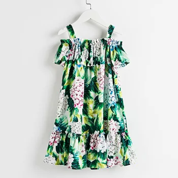 Gėlių Mergaitės Suknelė Prekės ženklo Merginos Hydrangea Shoulderless Spausdinti Šalis Suknelės Baby Princess Bohemijos Kamuolys Suknelė Paplūdimio Drabužiai