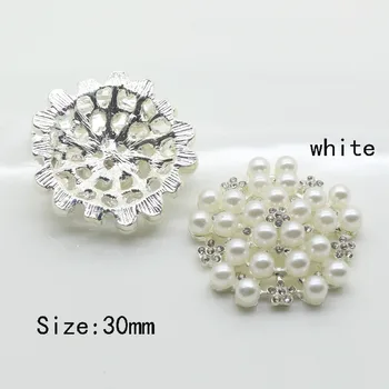 Naujas 6pcs/Set 30mm Gražus baltas perlas mygtuką, sidabrinė, skaidraus stiklo kalnų krištolas mygtukus vestuvių drabužių meetal Dekoratyvinis mygtuką