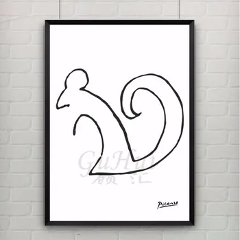 Šiuolaikinės Pablo Picasso Pelės, Voverės Arklių Juoda Ir Balta Stria Gyvūnų Abstrakčios Kūrybos Šiaurės DecorPainting Quadros Meno Plakatas