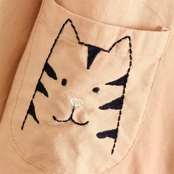 Japonijos Rudenį Atsitiktinis Saldus Striukė Moterų Animacinių filmų Katės Siuvinėjimo Kišenės Užtrauktuką Medvilnės Moterų Vestido Kawaii Gobtuvu Striukė U142