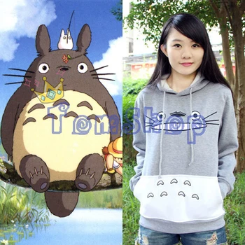 Ghibli Mano Kaimynas Totoro Tonari no Totoro Cosplay Kostiumų Unisex Gobtuvu Striukė Kailis Storas, Šiltas Hoodied Megztiniai Megztinis