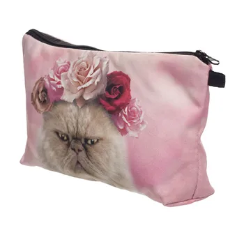 Rausvos rožės katė 3D Spausdinimo kosmetikos krepšys bolsa neceser maquillaje 2016 Mados moterų makiažas maišelį kosmetik maišelį estuche maquillaje