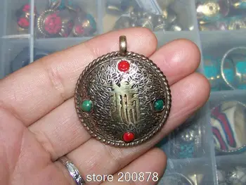 TBP090 Tibeto Žalvaris, Aukso OM Kalachakra Mantra Mažas Pakabukas 29mm Tibeto dvigubus šonus Vyrų Amuletas Talismanai