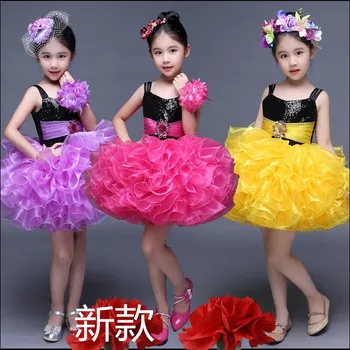 2018 Naujas, modernus salsa šokių suknelė mergaitėms blizgančiais šokio kostiumai vaikams mergaičių šokių drabužiai