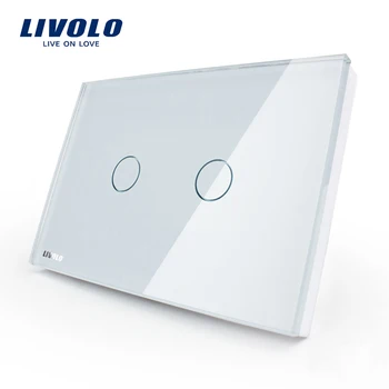 LIVOLO JAV standarto Sienos Touch Šviesos Jungiklis, AC 110~250V, Dramblio kaulo, Baltos spalvos Stiklo plokštė, 2-gauja 1way, VL-C302-81