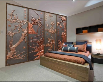 Beibehang Užsakymą didelių 3D tapetai slyvų bambuko chrizantemų iškilumo kambarį, TV foną, sienos tapetai papel de parede