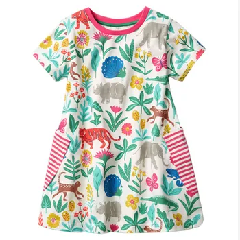 Kūdikių mergaitės, 2-7T vasaros suknelės, vaikų trumpomis rankovėmis, animacinių filmų suknelė su spausdinami kai kurie žirafos merginos mielas princesė dress karšto pardavimo