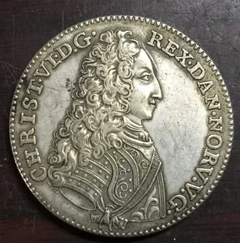 1732 m. Danija 24 įgūdžius, dANSK -Krikščionių VI Sidabro monetos Kopija
