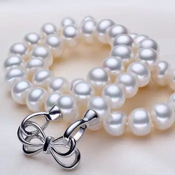 ASHIQI AAAA white10-11mm Didelis Perlų, Natūralių Gėlavandenių Perlų Vėrinį Moterims ,sterlingas sidabro papuošalai mama, dovana