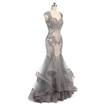 Aukštos Kokybės Brangioji Undinė Vakarinę Suknelę Karoliukais Undinė Sidabro Prom Dresses Ilga Elegantiška Prom Dresses Chalatas De Soiree