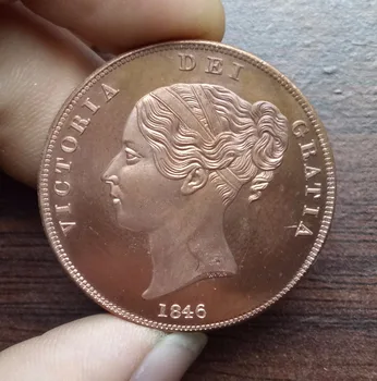 Didžiosios Britanijos Victoria 1 Penny 1846 M Raudona, Vario Monetos Kopija
