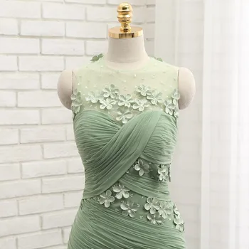 HVVLF Backless 2018 Prom Dresses Undinė Mėtos žalumo Šifono Gėlės Elegantiškas Ilgas Promenadzie Suknelė Vakaro Suknelės Vakare Gown