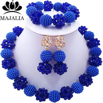Majalia Mados Royal Blue Afrikos, bižuterijos Rinkinys Nigerijos Vestuvių Afrikos Karoliukai Papuošalų Rinkinys CX-004