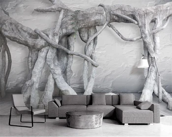 Beibehang Juodas ir baltas 3d - trijų dimensijų meno medžio šaknys meno mergelės miško TV foną, freskomis tapetai, sienų ir 3 d