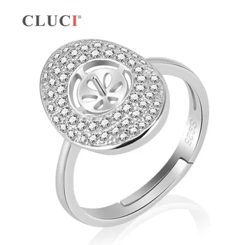 CLUCI mados moterų papuošalai 925 sterlingas sidabro žiedas priedai blizgučiai Ovalo reguliuojamas žiedo priedų,gali klijuoti perlai