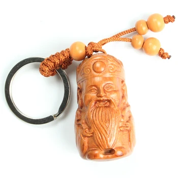 Tradicinis kinų Raudonmedžio Skulptūra Turtų Dievas Automobilių/Maišas/Rankinėje Raktų Žiedas Pakabukas Keychain Amuletas Pakabukas Visi Geriausi