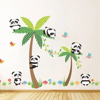 Animacinių filmų Mielas Panda Kokoso Medžio Grybų, Žolės, Paukščių Siena Lipdukas Vaikams, Vaikų Kambario Darželio Vaikų Parkas Tapetai Plakatas
