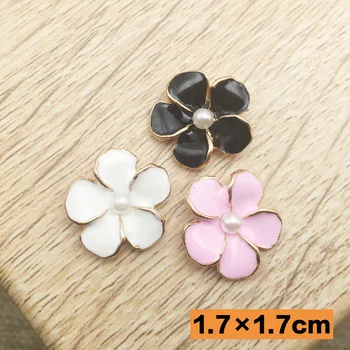 17mm Naujagimių Mini Gėlių Formos Metalo Flatback Mygtuką Amatų Aišku, Dekoratyvinis Emalio Pearl Mygtuką Vestuvių