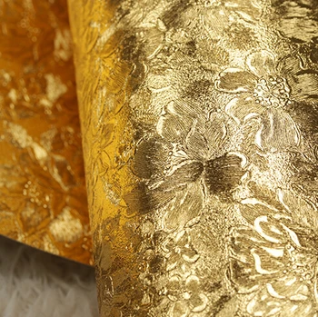 Modernūs, Prabangūs auksinis gėlių tapetai, 3D aukso gėlių tapetai pvc aukso folija tapetai roll Sienų tapetai kambarį