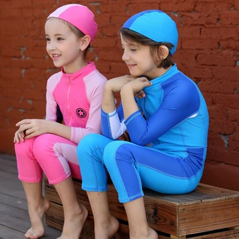 Berniukas mergina maudymosi kostiumas ilgomis rankovėmis Vaikų Plaukimo Bėrimas Apsaugas vienas gabalas nardymo kostiumas UPF50+ 90cm - 140cm mėlyna ir rožinė safyro mėlyna