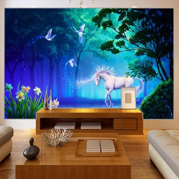 Individualizuotas Pritaikymas, 3D Stereo Pasakos Miško Liuminescencinės Balto Žirgo Foto Tapetai, Freskos Kambarį Fone Freska