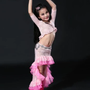 Naujo Dizaino Vaikų Mergaičių pilvo šokiai, Kostiumai šokių Rinkinys Suknelė, Viršus+Sijonas šokių Kostiumai, Rūbai vaikams, vaikų S/M/L dydžio