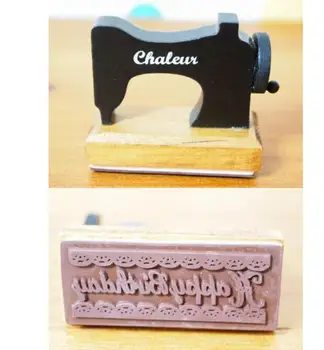 Juokinga derliaus antspaudas Siuvimo mašina formos su gimtadieniu antspaudas 