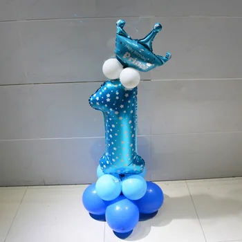 1set Baby Shower Laimingas Gimtadienio Apdailos Prekių su Karūna Rožinė Mėlyna Skaičius Folija Balionas Sustorėjimas Latekso Ballon