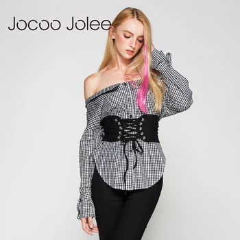 Jocoo Jolee Off Peties Pledas Palaidinė Su Varčias Moterų Žibintų Lankas Rankovės Prarasti Streetwear Marškinėliai Rudenį Naują Atsitiktinis Atvykimas