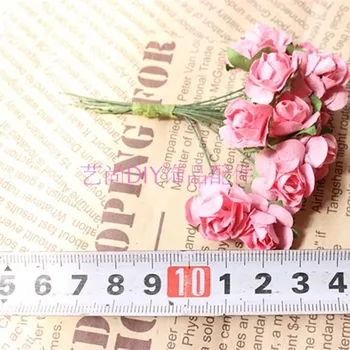 12PCS / daug 1,5 cm dirbtinis mažų popieriaus rose rankų darbo partijos prekių vestuvės automobilių apdailos Dirbtinių gėlių