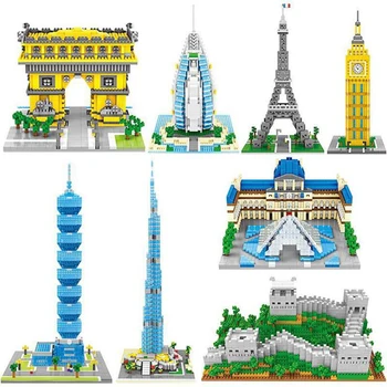 Nano blokai juokingas pasaulyje garsaus architektūros Big Ben mini plastikiniai pastato plytos 