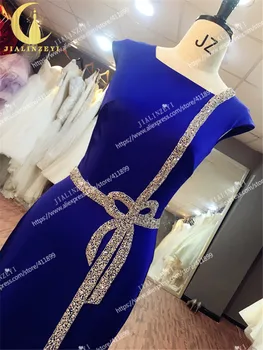 JIALINZEYI Nekilnojamojo Mėginio Royal Blue Bžūp Rankovėmis Satino Withe Skiedra Karoliukai Šalis suknelės, vakarinės Suknelės 2018