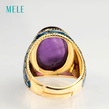 Natūralus ametistas sidabro žiedas, didelis ovalo formos 13mm*18mm, tamsiai violetinė spalva su šiek tiek įtrauktį, ypatingą ir mada