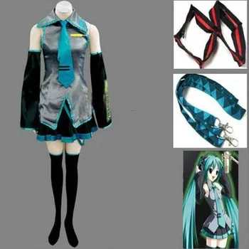 Vocaloid Hatsune Miku Cosplay Kostiumai, Drabužiai, Teatro Kostiumų 10 gabalas viršūnes+kelnes+diržas+kaklaraištis+2 Pirštinės+2 kojinės nemokamas pristatymas